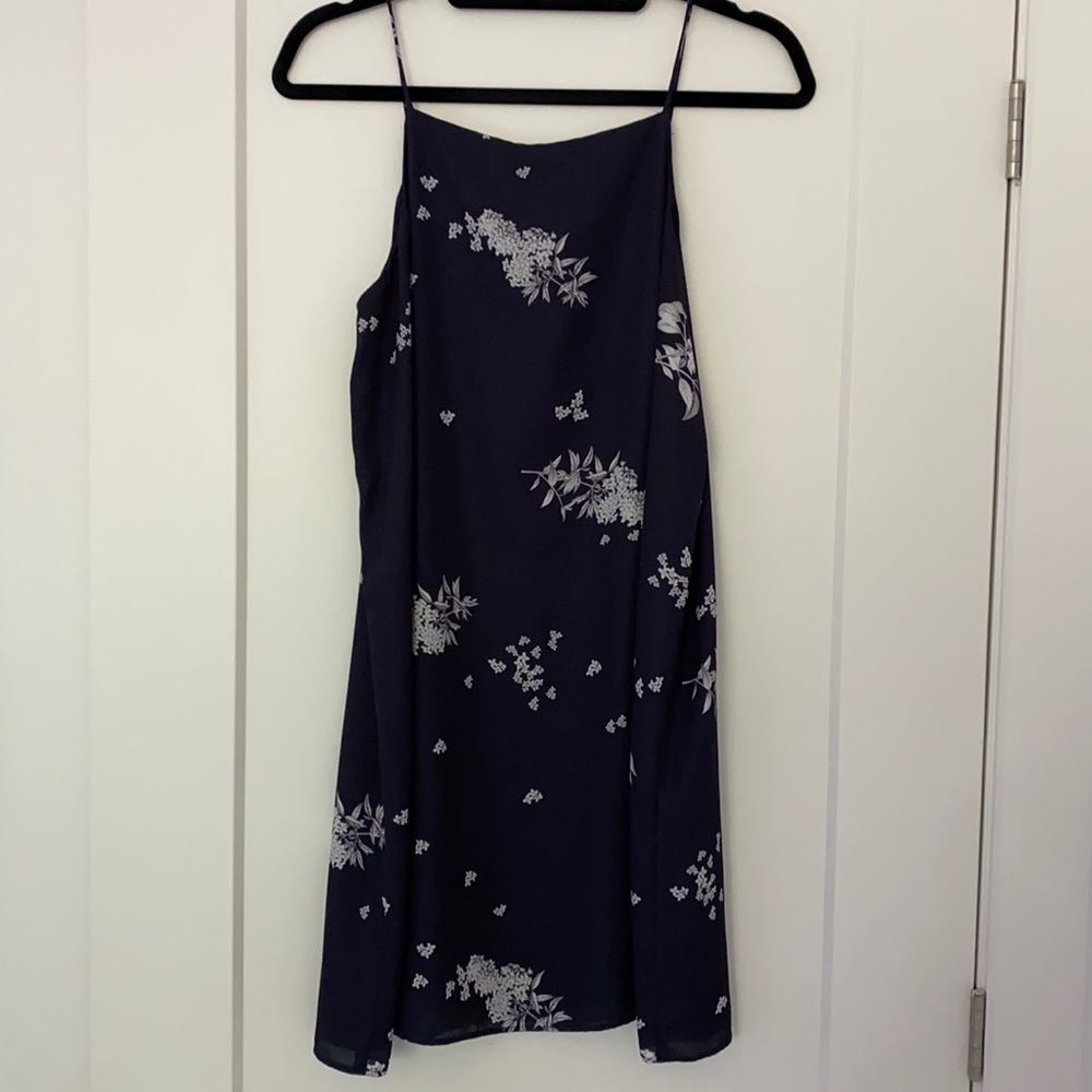 Navy mini dress with flower detail